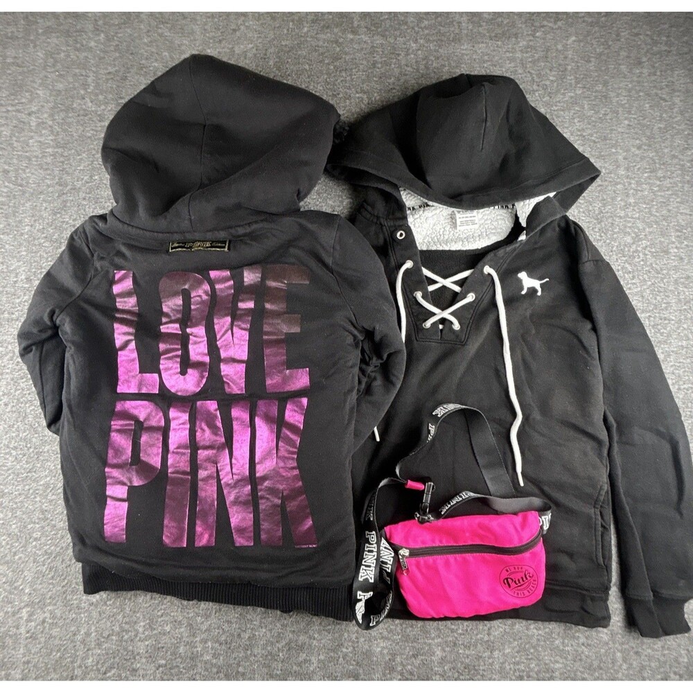 Victoria Secret LOVE PINK Limited Edition Faux Fur Jacket Sz XS Lot of 3 Hoodie